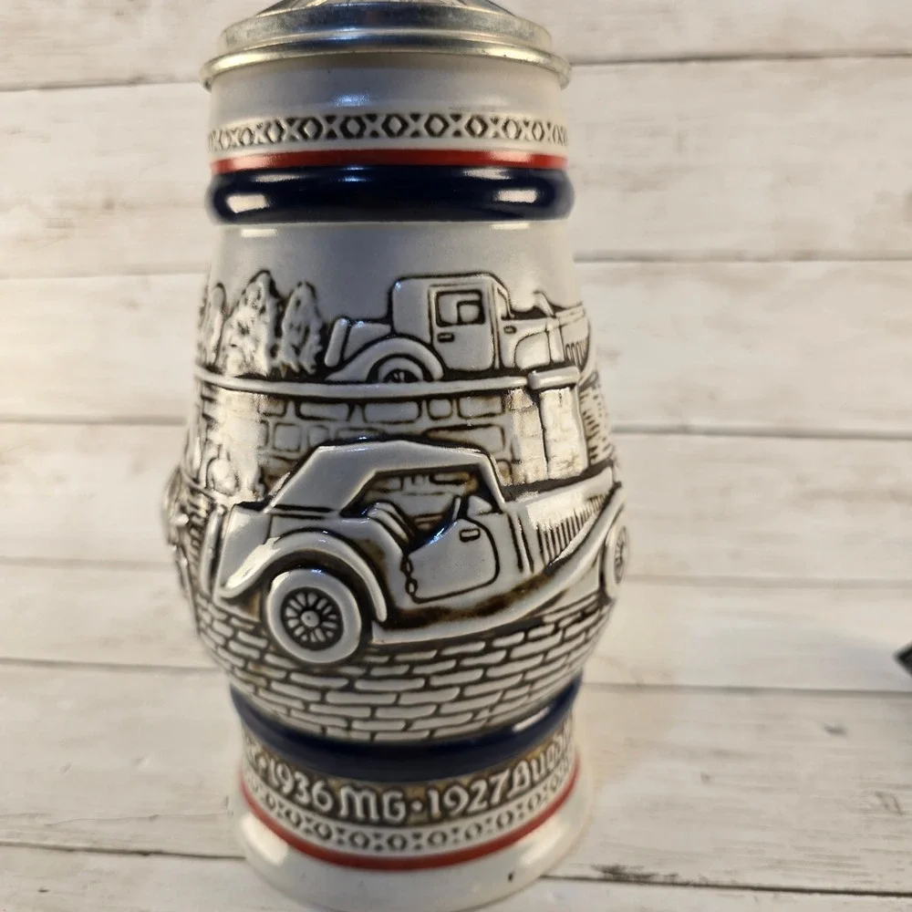 Vintage 1979 Avon Antique Cars Beer Stein Ceramarte Brazil Ford Bugatti Stanley